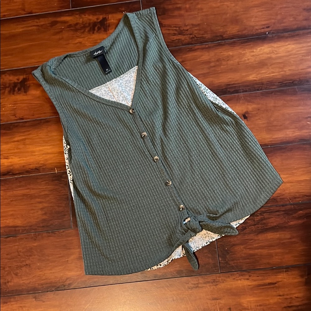 Green Ribbed Sleeveless Tank Top
